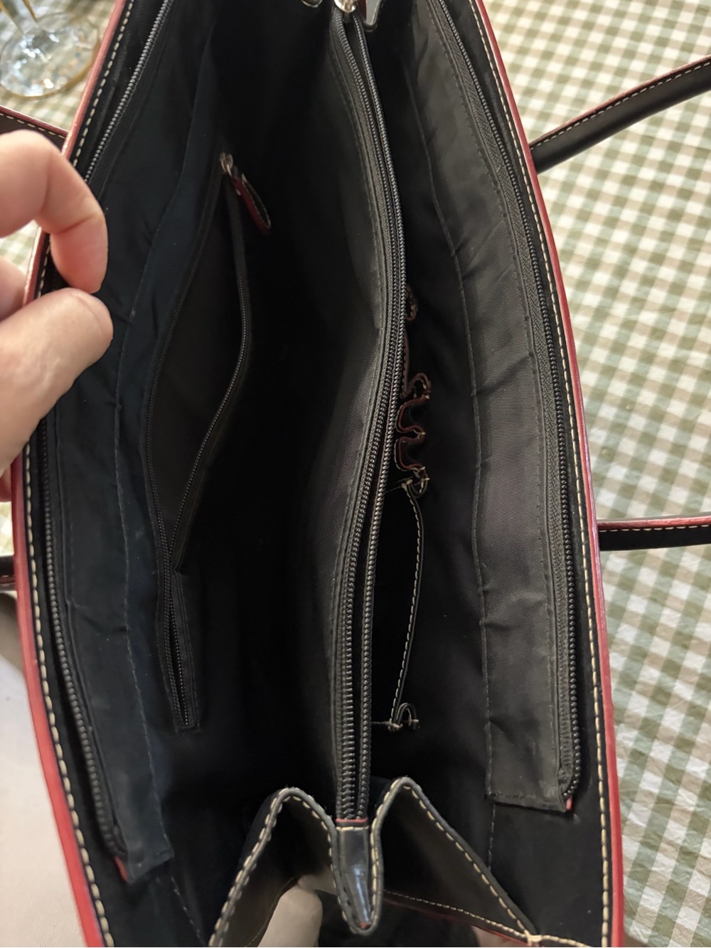 Lodis Black Leather Laptop Tote with Red Piping - Picture 4 of 9